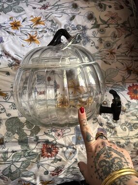 Clear Glass Pumpkin Beverage Dispenser with Black Spigot
